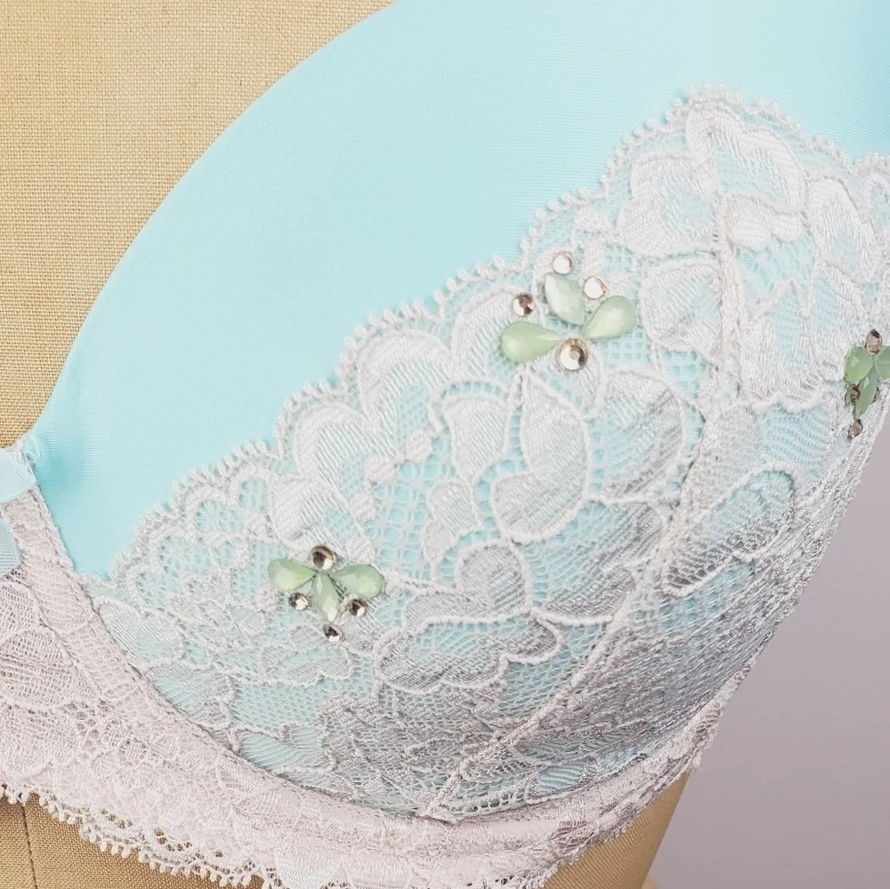 VICTORIA'S Secret Angels Lined Demi Bra Blue and White 32DDD - Picture 2 of 5